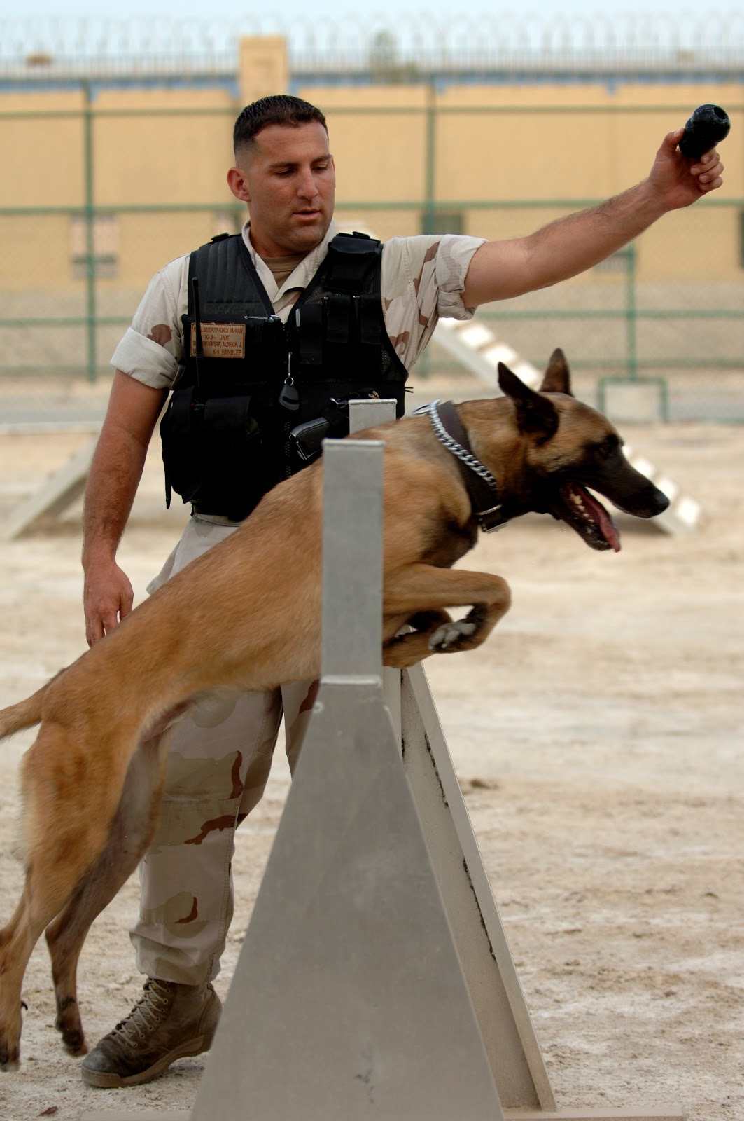 Master-at-Arms 2nd Class Jeremy Aldrich, attached to Naval Security Force, K-9 Unit, and his military working dog Tyson.