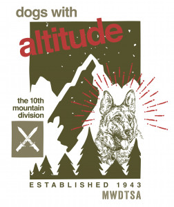 Graphic design for Q1 care package honors the World War II dogs of the 10th Mountain Division.