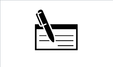 This black and white clip art features a writing pen and check.